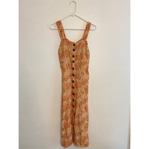 Japna Orange & Yellow Floral Sleeveless Button-Down Maxi Dress SizeM - Picture 3 of 5